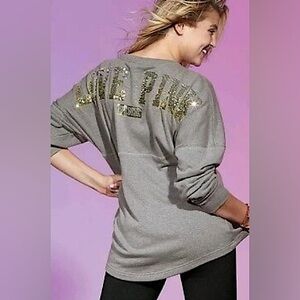 PINK Victoria’s Secret Ombré Sequin Bling Long Sleeve Tee T-shirt Size Small